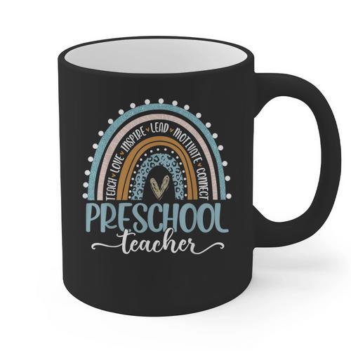 Preschool Teacher Leopard Boho Rainbow Back To School Graphic Print Coffee Mug - teacherstshirts.com