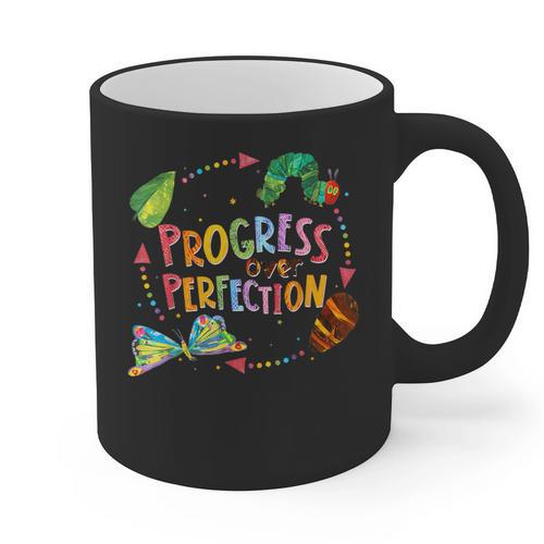 Progress Over Perfection Caterpillar Teacher Back To School Graphic Print Coffee Mug - teacherstshirts.com