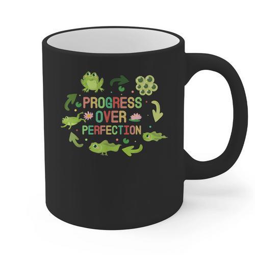Progress Over Perfection Frog Back To School Teacher Graphic Print Coffee Mug - teacherstshirts.com