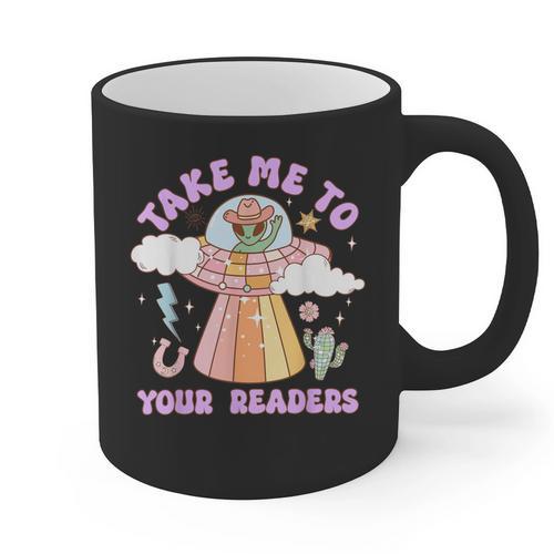 Take Me To Your Readers Alien Teacher Halloween Literacy Graphic Print Coffee Mug - teacherstshirts.com AU