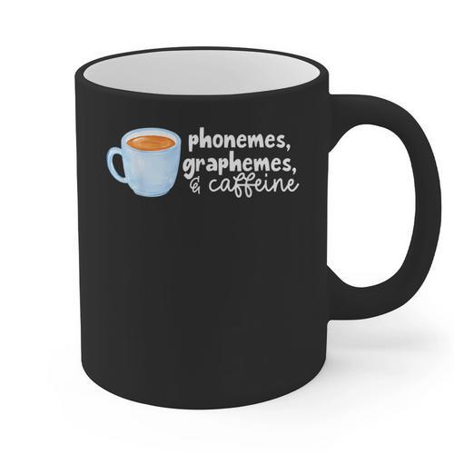 Reading Interventionist Specialist Teacher Phonemes Graphemes And Caffeine Reading Intervention -Adults Classic Fit Short Sleeve Graphic Print Coffee Mug - teacherstshirts.com UK