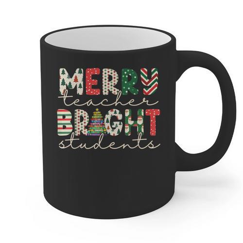Retro Merry Teacher Bright Students Christmas Teacher Graphic Print Coffee Mug - teacherstshirts.com UK