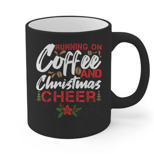 Running On Coffee And Christmas Cheer Lover Teacher For Men Women Kids Graphic Print Coffee Mug - teacherstshirts.com UK