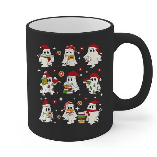 Santa Ghost Reading Books Christmas Library Teacher Graphic Print Coffee Mug - teacherstshirts.com AU