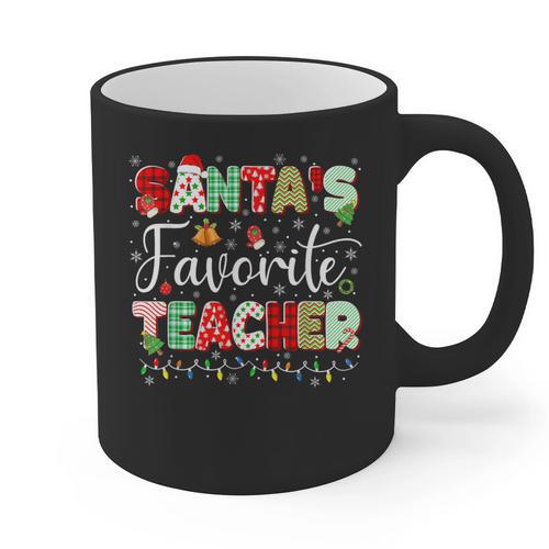 Santas Favorite Teacher Christmas Matching Xmas Men Women Graphic Print Coffee Mug - teacherstshirts.com DE