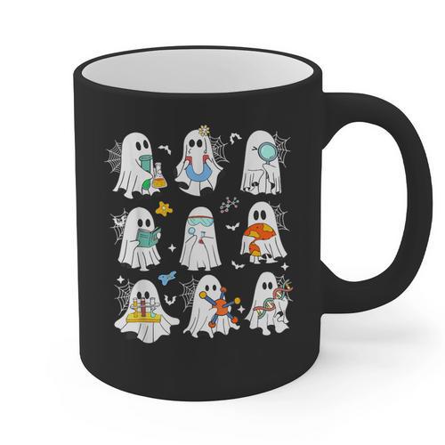 Science Teacher Ghost Laboratory Halloween Teacher Graphic Print Coffee Mug - teacherstshirts.com