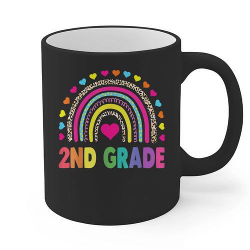 Second Grade Rainbow Girls Boys Teacher Team 2nd Grade Squad Graphic Print Coffee Mug - teacherstshirts.com CA