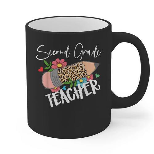 Second Grade Teacher Leopard Pencil 2nd Grade Women Teacher Graphic Print Coffee Mug - teacherstshirts.com DE
