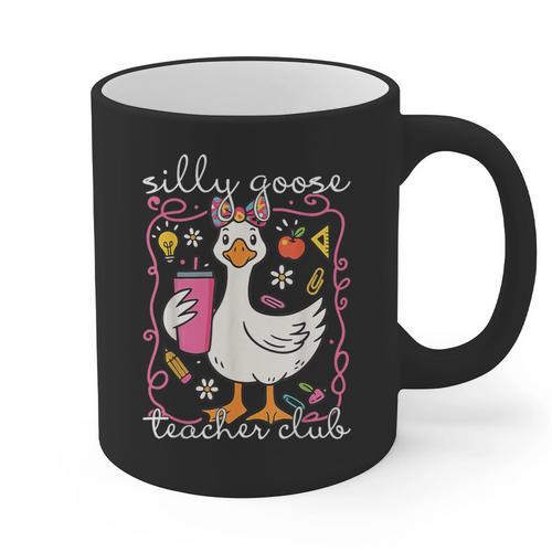 Silly Goose Teacher Club Animal Lover Groovy Teacher Graphic Print Coffee Mug - teacherstshirts.com UK