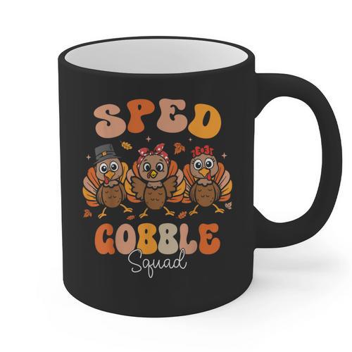 Sped Teacher Gobble Squad Thanksgiving Special Education Graphic Print Coffee Mug - teacherstshirts.com