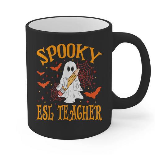 Spooky ESL Teacher Ghost Halloween School Women Graphic Print Coffee Mug - teacherstshirts.com