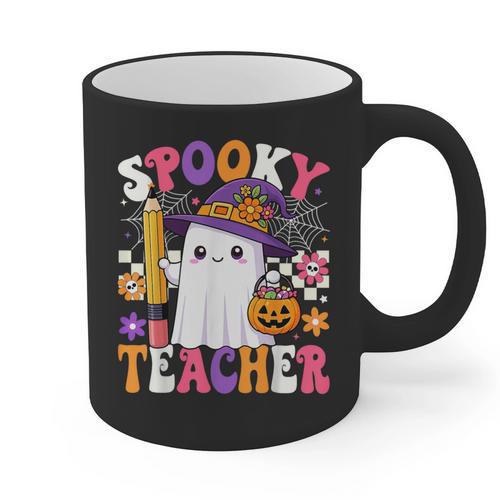 Spooky Teacher Ghost Pencil Teach Halloween Teacher Graphic Print Coffee Mug - teacherstshirts.com UK