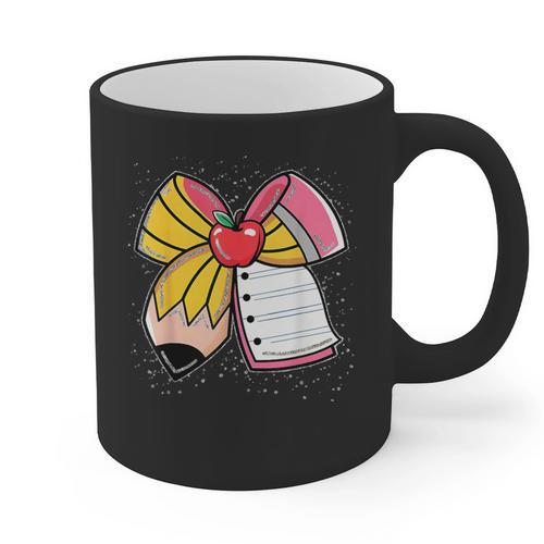 Student Teacher Coquette Bow Pencil Back To School First Day Graphic Print Coffee Mug - teacherstshirts.com