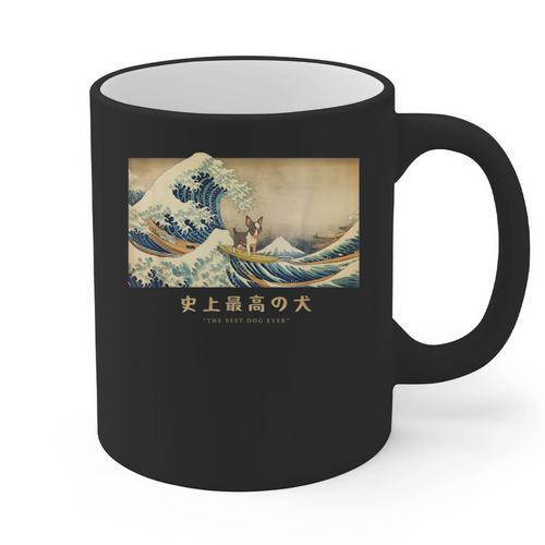 Surfing Boston Terrier Kanagawa Wave Japanese Dog For Men Women Kids Graphic Print Coffee Mug - Bostonterriersmerch.com UK