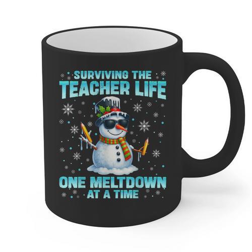 Surviving The Teacher Life Pjs Pajamas Christmas Xmas Teache Graphic Print Coffee Mug - teacherstshirts.com AU
