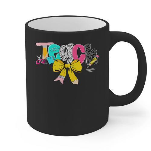 Teach Coquette Bow Teacher Back To School Happy First Day Graphic Print Coffee Mug - teacherstshirts.com