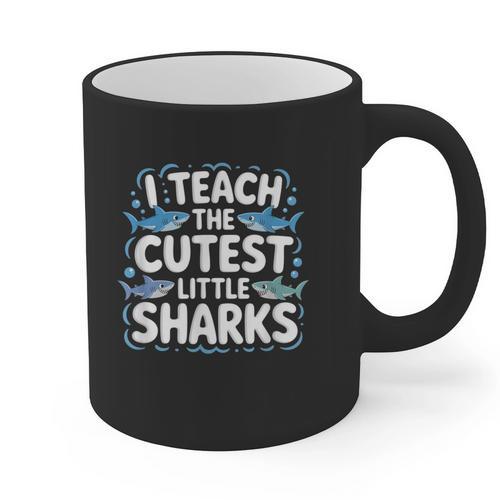 I Teach The Cutest Little Sharks Teacher School Graphic Print Coffee Mug - teacherstshirts.com