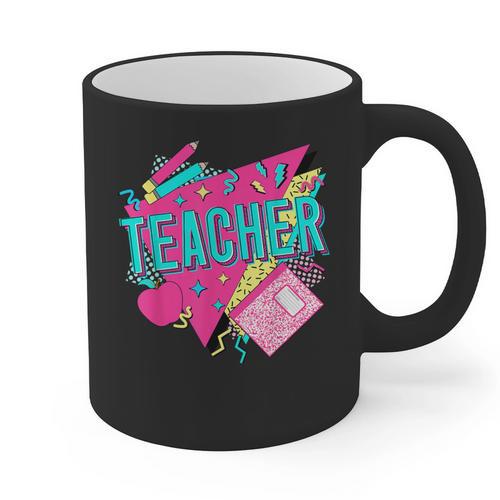 Teacher 90s Retro Colorful Teacher Of The 90s Back To School Graphic Print Coffee Mug - teacherstshirts.com DE