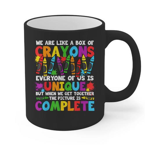 Teacher We Are Like A Box Of Crayons Back To School Graphic Print Coffee Mug - teacherstshirts.com DE