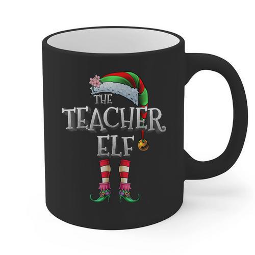 The Teacher Elf Shirt Matching Family Christmas Elf Men Women Kids Graphic Print Coffee Mug - teacherstshirts.com CA