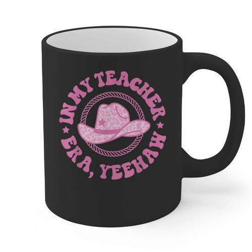 In My Teacher Era Yeehaw Pink Teacher Western Cowgirl Graphic Print Coffee Mug - teacherstshirts.com