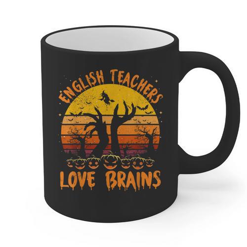 Teacher Halloween All English Teachers Love Brains Graphic Print Coffee Mug - teacherstshirts.com UK