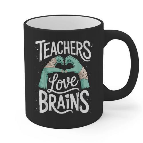 Teacher Halloween Shirt Women Men Teachers Love Brains Graphic Print Coffee Mug - teacherstshirts.com AU