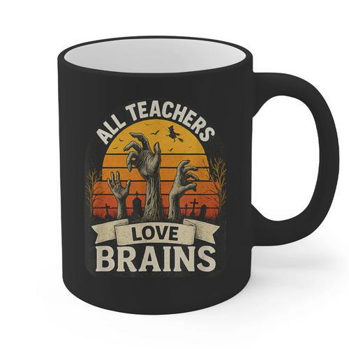 Teacher All Teachers Love Brains Halloween Graphic Print Coffee Mug - teacherstshirts.com AU