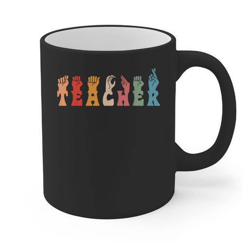 Teacher Word In Sign Language Awareness ASL Back To School Graphic Print Coffee Mug - teacherstshirts.com