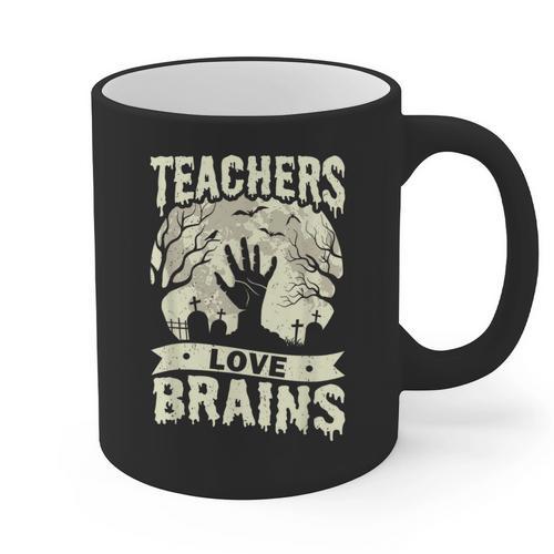 Teachers Love Brains Halloween Costume Boo Trick Teach Graphic Print Coffee Mug - teacherstshirts.com UK