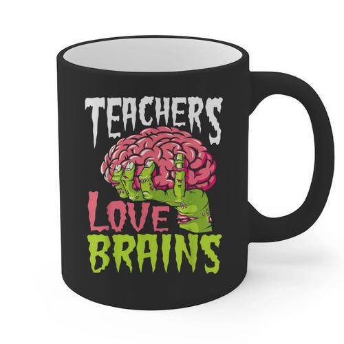 Teachers Love Brains Zombie Teacher Halloween Zombies Graphic Print Coffee Mug - teacherstshirts.com CA