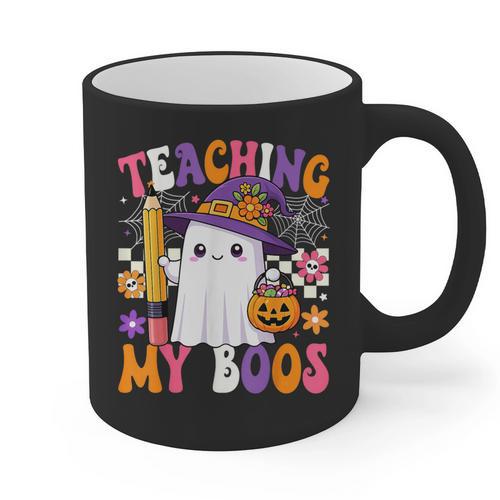 Teaching My Boos Ghost Teacher Cute Pencil Halloween Teacher Graphic Print Coffee Mug - teacherstshirts.com DE