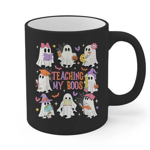 Teaching My Boos Teacher Cute Ghost Groovy Teacher Halloween Graphic Print Coffee Mug - teacherstshirts.com AU