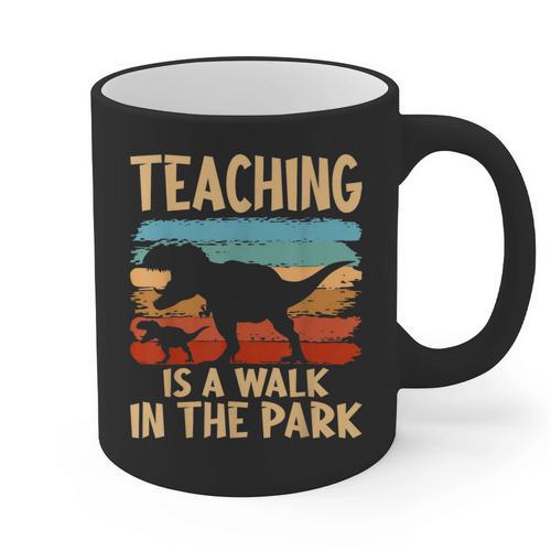 Teaching Is a Walk In Park Dinosaur Teacher Graphic Print Coffee Mug - teacherstshirts.com UK