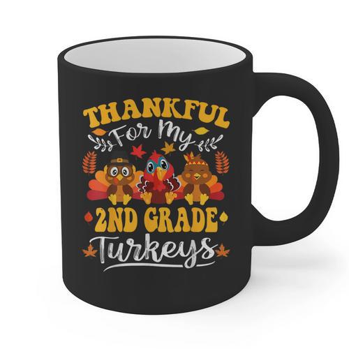 Thankful For My 2nd Grade Turkeys Thanksgiving Teacher Fall Graphic Print Coffee Mug - teacherstshirts.com AU