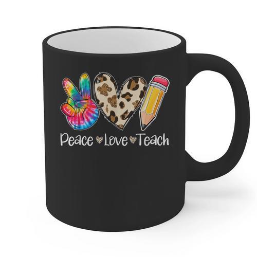Tie Dye Hippie Peace Love Teach Teacher Appreciation Graphic Print Coffee Mug - teacherstshirts.com