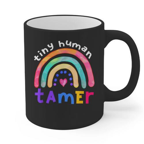 Tiny Human Tamer Watercolor Rainbow Daycare Teacher Graphic Print Coffee Mug - teacherstshirts.com