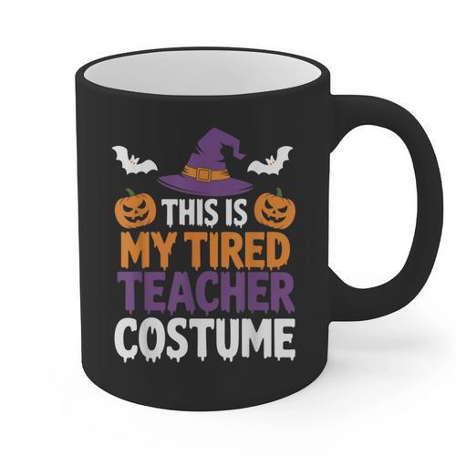 Tired Teacher Costume For Humor Halloween Graphic Print Coffee Mug - teacherstshirts.com UK