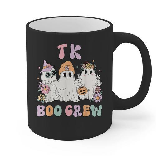 TK Boo Crew Retro Groovy Halloween Floral Ghost TK Teacher Graphic Print Coffee Mug - teacherstshirts.com AU