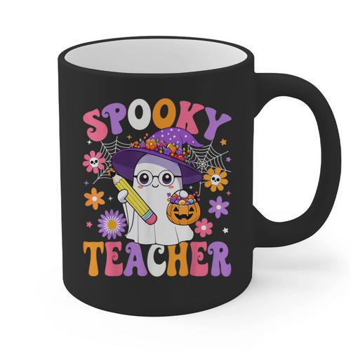 Trick Or Teach Spooky Teacher Ghost Halloween Teacher Graphic Print Coffee Mug - teacherstshirts.com