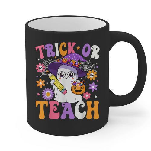 Trick Or Teach Teacher Ghost Teaching Fun Halloween Teacher Graphic Print Coffee Mug - teacherstshirts.com