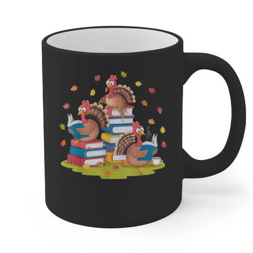 Turkey Reading Books Fall Season Thanksgiving Teacher Book Graphic Print Coffee Mug - teacherstshirts.com AU