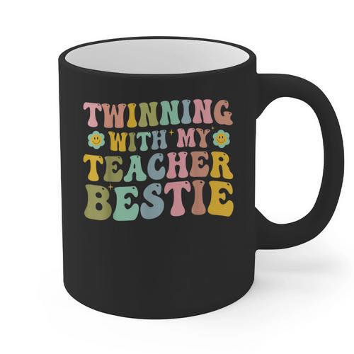 Twinning With My Teacher Bestie Twin Day Matching Teachers For Men Women Girls Kids Graphic Print Coffee Mug - teacherstshirts.com DE