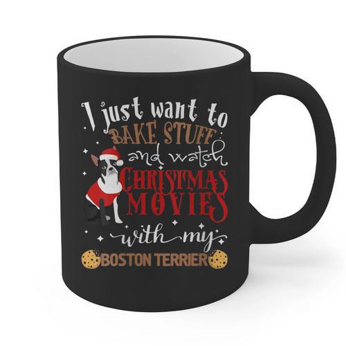 Watch Christmas Movies With My Boston Terrier Bostie Graphic Print Coffee Mug - Bostonterriersmerch.com