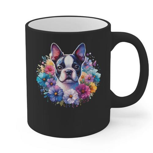 Watercolor Floral Boston Terrier Mama Dog Lover Mother's Day Graphic Print Coffee Mug - Bostonterriersmerch.com