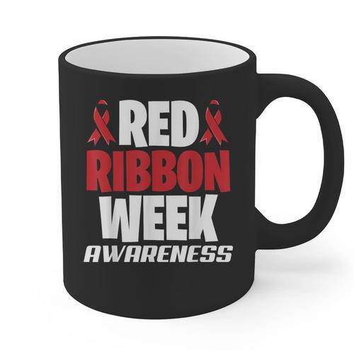 We Wear Red For Red Ribbon Week Awareness Mothers Teachers Graphic Print Coffee Mug - teacherstshirts.com UK