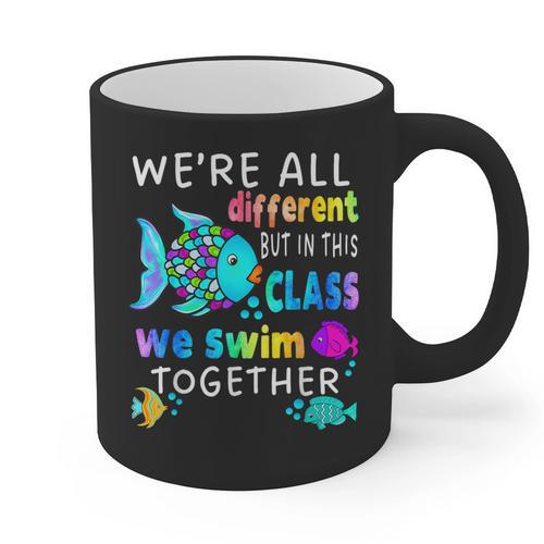 We'Re All Different But We Swim Together Elementary Teacher Graphic Print Coffee Mug - teacherstshirts.com