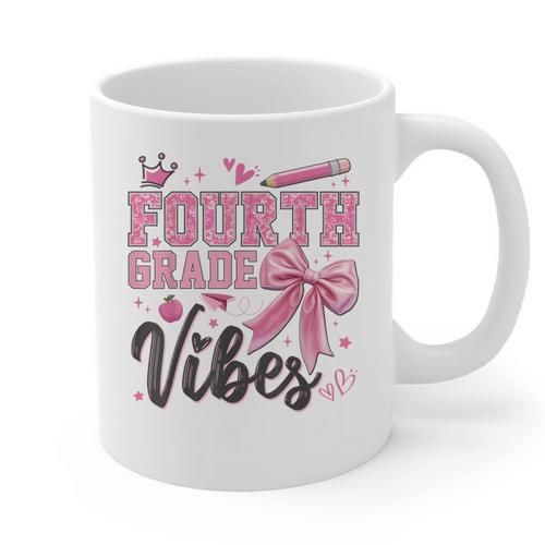 4th Fourth Grade Vibes Back To School Coquette Teacher Girl Graphic Print Coffee Mug - teacherstshirts.com AU