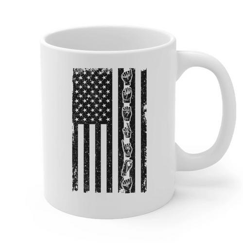 ASL Flag Sign Language Deaf ASL Teacher For Men Women Graphic Print Coffee Mug - teacherstshirts.com AU