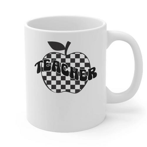 Back To School Checkered Apple Teacher Checkerboard Teacher For Men Women Girls Kids Graphic Print Coffee Mug - teacherstshirts.com CA
